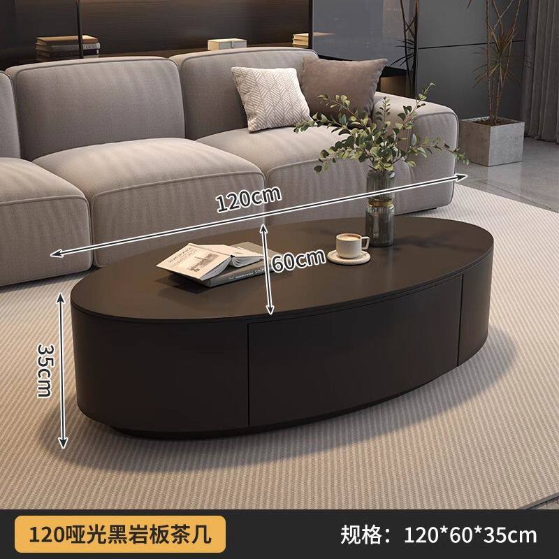 Table basse en plaque de roche noir mat-120x60x35cm