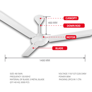 60英寸强力空气输送金属叶片低温吊扇，带CE CB五速风扇吊扇 - Product Image 5