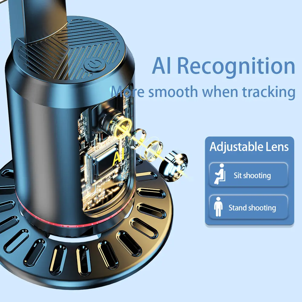 عصا سيلفي موديل جديد Q02 AI ذكية لتتبع الوجه قابلة للشحن بطارية قابلة للشحن درجة دوران 360 حامل الهاتف