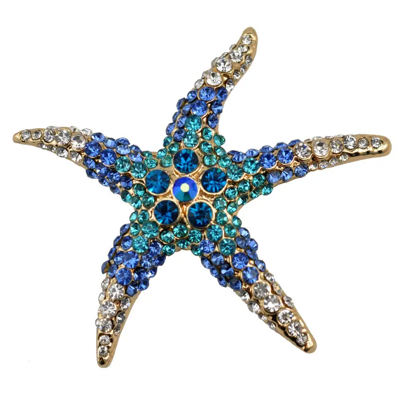 Spille di stelle marine di vendita calde spilla di stelle marine di strass blu moda matrimonio damigella d'onore di cristallo colorato di fascia alta