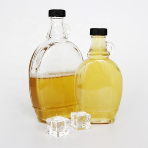 ユニークな250ml375ml700mlメープルシロップボトル飲用ハンドル付きフラットシロップディスペンサーガラスボトル
