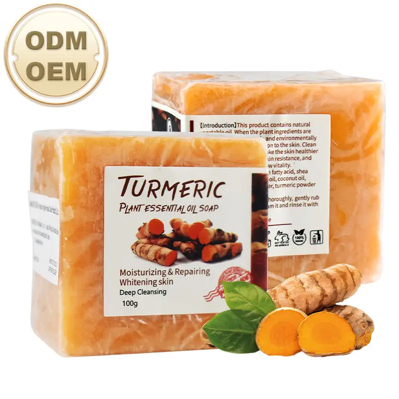 Furuize özel etiket organik zencefil el yapımı Tumeric kalıp sabun anti akne karanlık noktalar kaldırma beyazlatma zerdeçal sabun