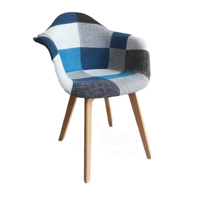 Patchwork chaise de loisirs moderne, fauteuils de salon, chaise en tissu, chaise de salle à manger, chaise de salle à manger en bois scandinave