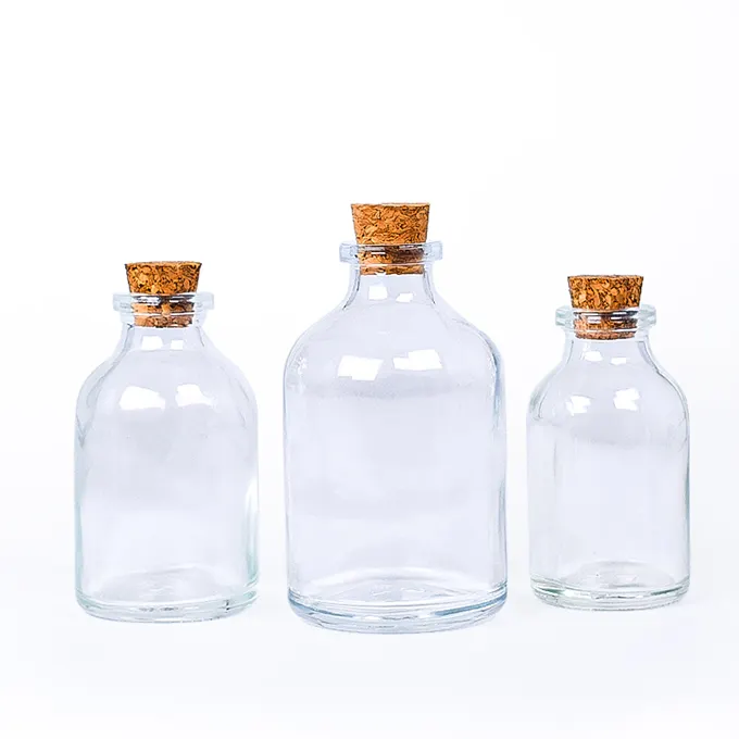 Mini bouteille d'alcool vide transparente de 10 mL 20ml 30ml 50ml 100ml bouteilles en verre avec couvercle en liège