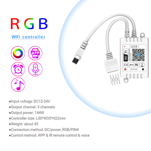 スマートWiFiLEDコントローラーAPP音声IR24キーリモートコントロールシングルまたはデュアルポート4ピン出力 (5050 2835 RGBPWMライトストリップ用) - Product Image 2