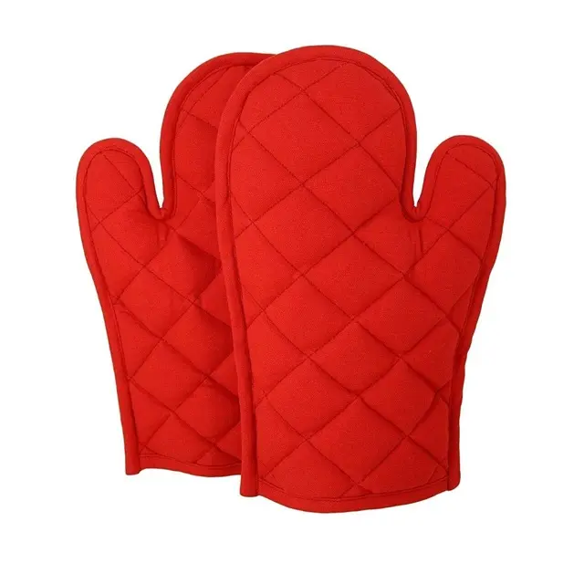 Set forno di cotone fresco rosso 2 guanti da forno a prova di calore ignifugo 100% morbido cotone solido personalizzato