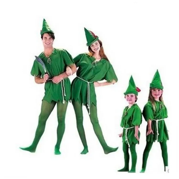 Disfraz de Peter Pan para fiesta de Halloween, disfraz de película de dibujos animados para niños y mujeres