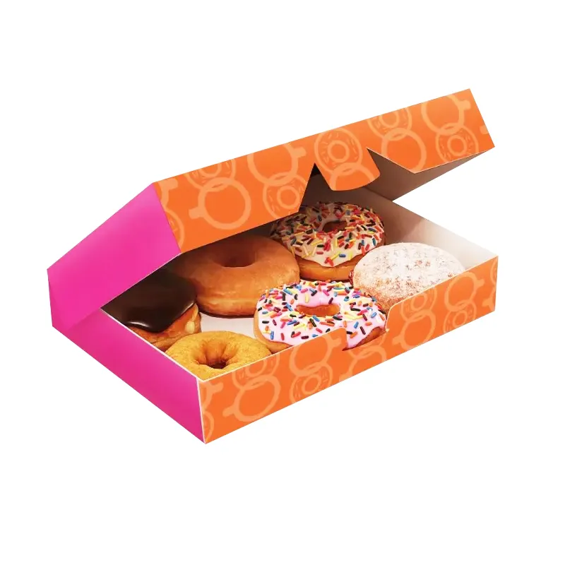 Cajas de embalaje para Donuts, papel de donut personalizado directo de fábrica, papel Kraft, contenedor de alimentos, caja de pan OEM desechable ambiental