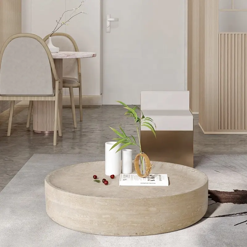 Stile nordico moderno minimalista mobili per la casa tavolo rotondo creativo soggiorno in marmo beige pietra travertino tavolino da caffè