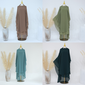 2024 yeni türkiye havai kravat geri düz namaz eşarp müslüman kadınlar başörtüsü <span class=keywords><strong>2</strong></span> katmanlar uzun Niqab şifon Khimar