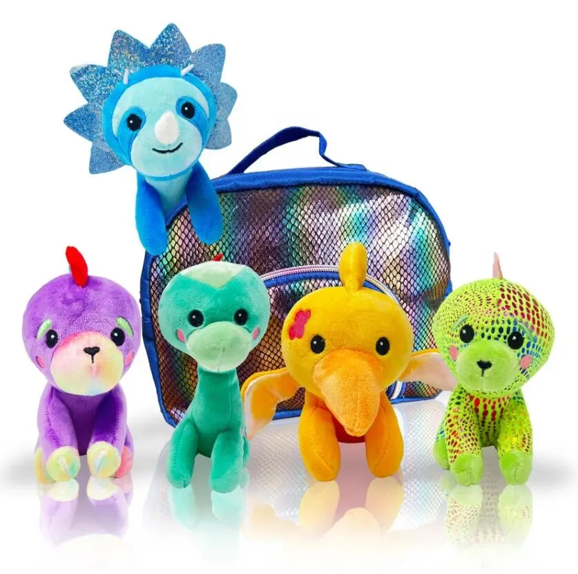 Peluche dinosauro peluche con custodia da trasporto per ragazzi e ragazze-Set di 5 simpatici giocattoli di peluche dinosauro come i giocattoli del Ranch Dino