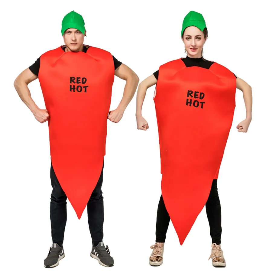 Costume Unisex di Halloween coppia adulta tuta pepe rosso con cappello ODM poliestere personaggio Set per feste