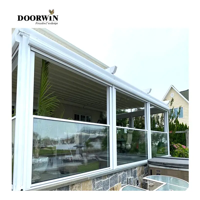 Doorwin Outdoor Retractable Sash Panorama Window Electric Motorized Aluminium Vertical Sliding Guillotine Windows