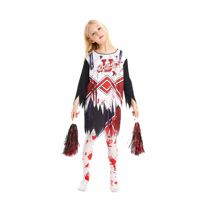 CN-all'ingrosso per bambini Halloween Carnival Cosplay Zombie Costume Girl Horror Cheerleading Party Dress
