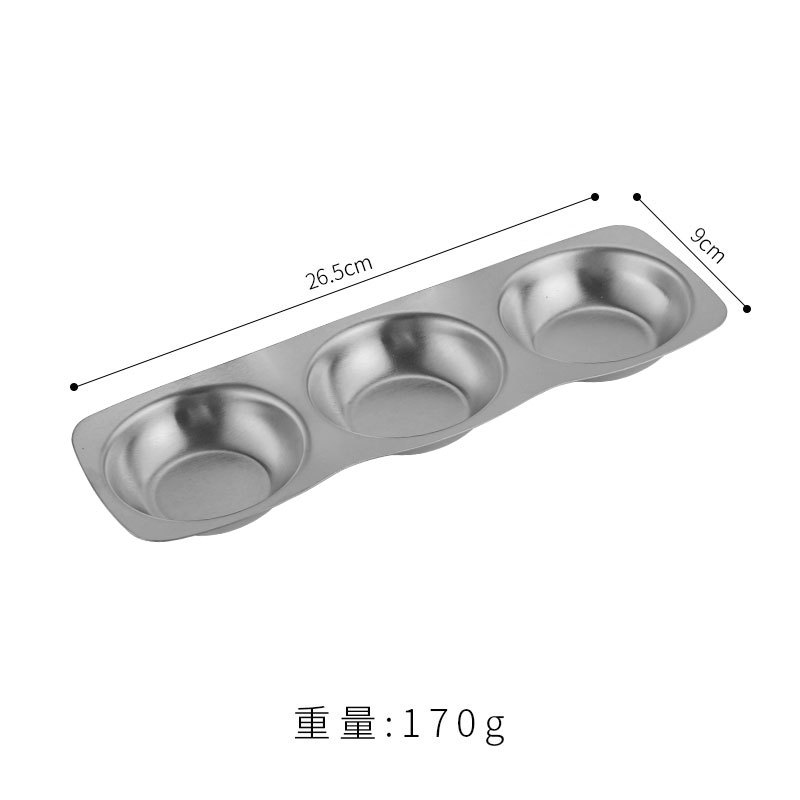 Plat à sauce à trempette carré/rond à trois compartiments (argent)