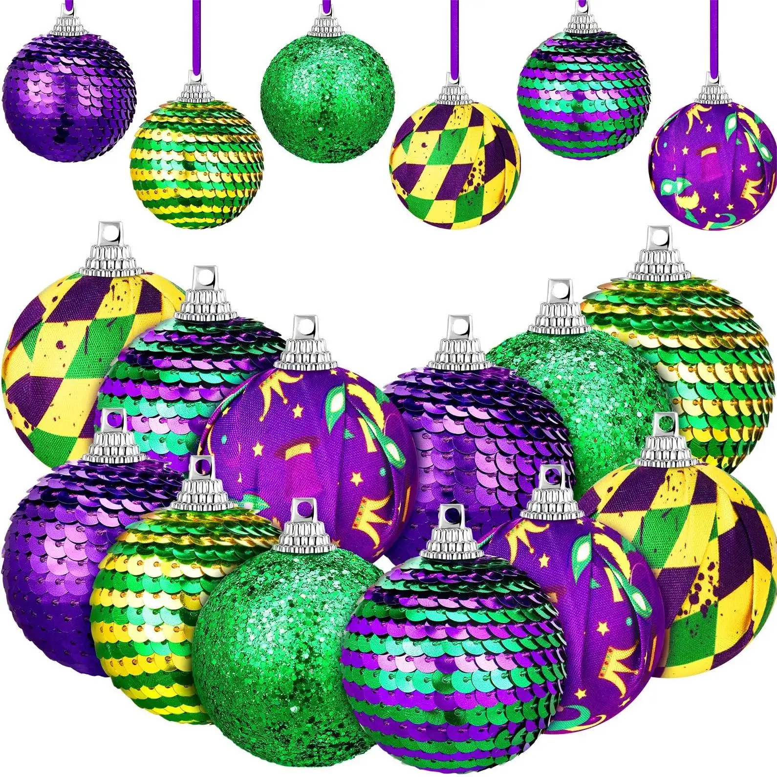 Adornos de bola de Mardi Gras, adorno de árbol de carnaval, Bola de lentejuelas, decoración colgante para fiesta