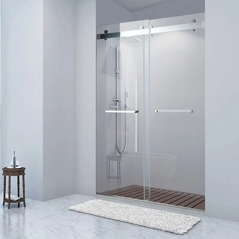 Porta de chuveiro de vidro temperado para hotel, porta deslizante dupla deslizante para banheiro
