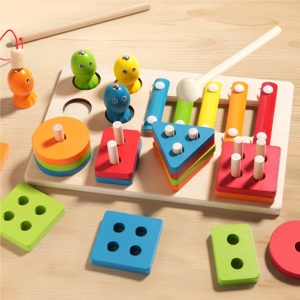 YSJ 3 in 1 Educational Musical Xylophone <strong>Shape</strong> <strong>Sorting</strong> Blocks Stacking Wood Toys Montessori Fish Game for Kids - Product Image 3