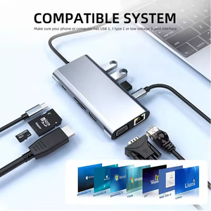 11 in 1 Hub tipo C a HD VGA adattatore RJ45 Lan Ethernet SD TF PD USB3.0 3.5mm Jack Audio Video USB c Hub accessori per Computer - Product Image 4
