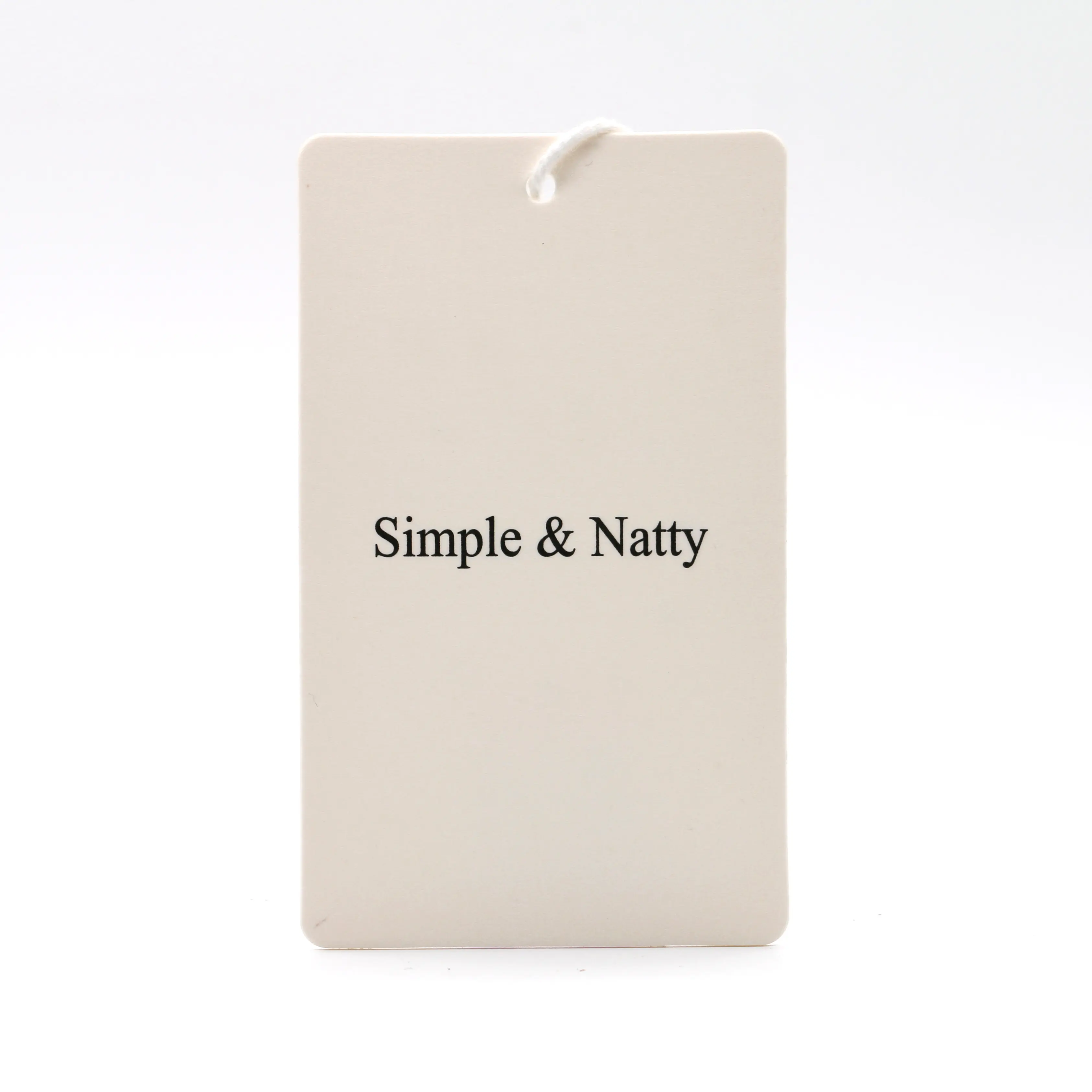 Etiqueta de papel blanco marfil personalizada para colgar ropa, alta gama