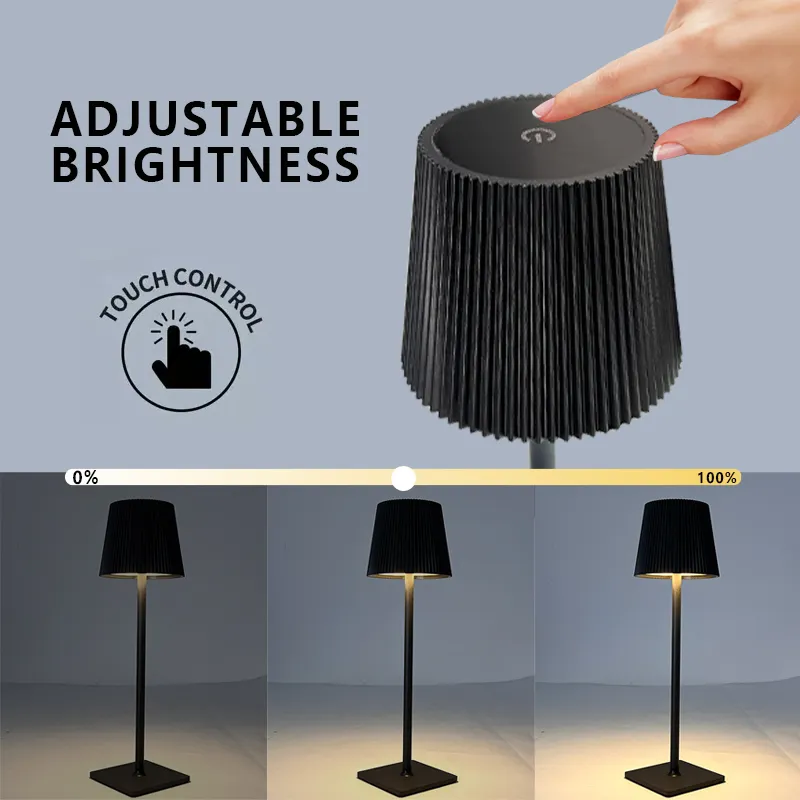 Luxury Minimalist Cordless Touch Led Table Light Bedroom Hotel Portable Wave Edge Rechargeable For Restaurant Table Lamp