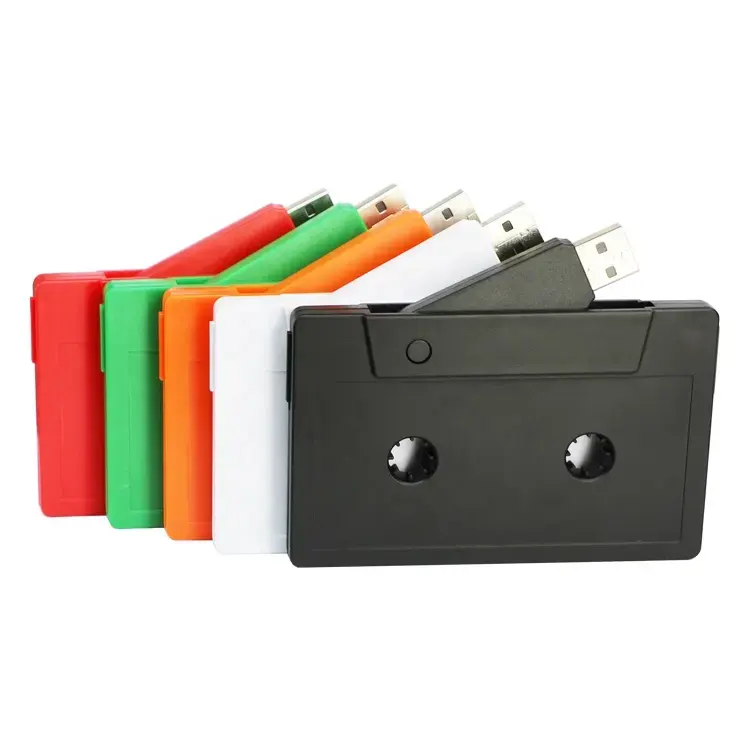 Vendita all'ingrosso di Audio Cassette Pen Drive con adesivo 1GB 2GB 4GB 8GB 16GB 32GB U disco cassetta USB Flash Drive con scatola di plastica