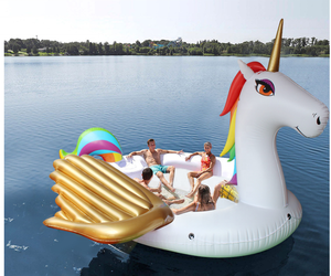 Негабаритный Единорог плавающий ряд PVC water party 6 человек крепление Радуга Пегас плавающий остров на воде - Product Image 1