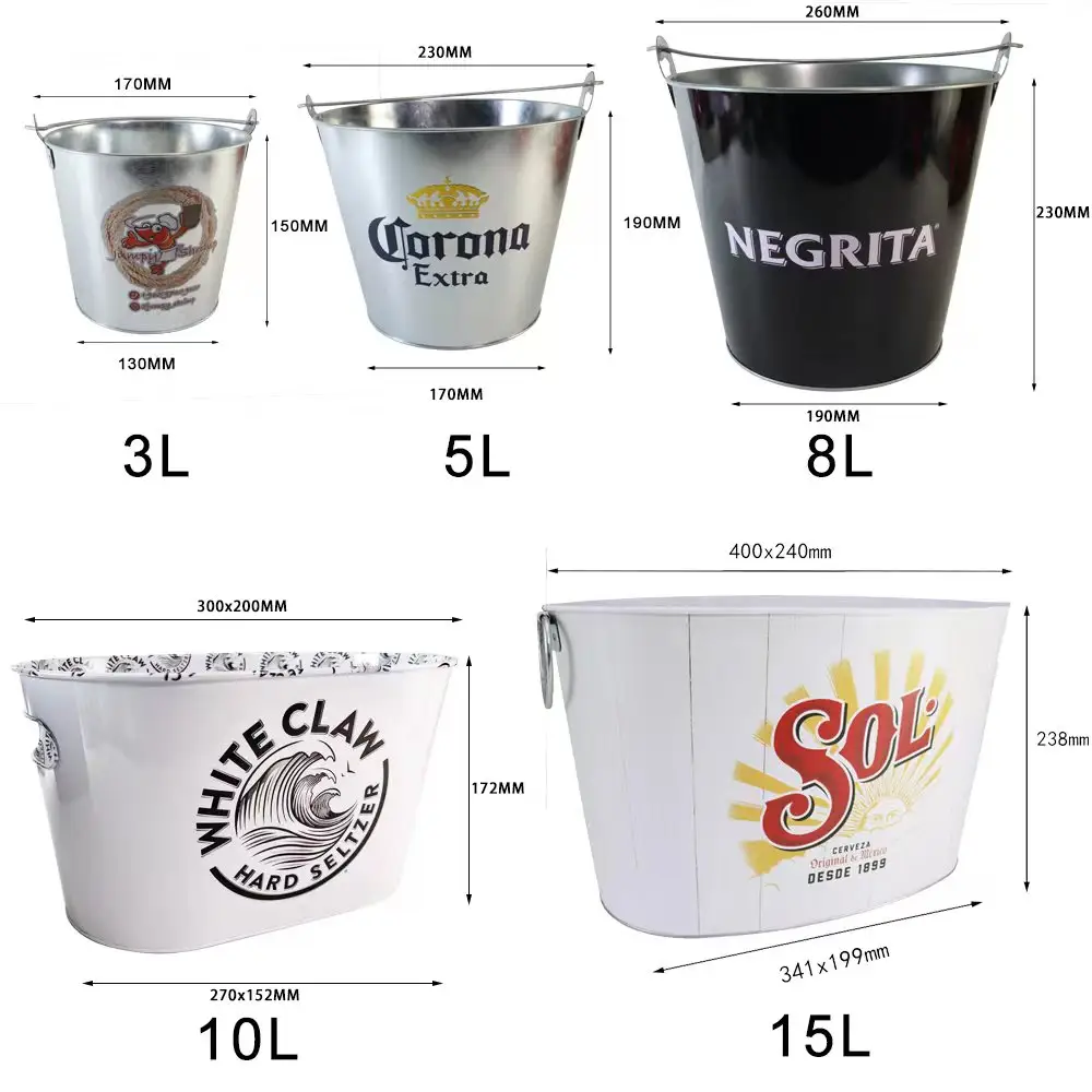 Round 5L /10L Target Challenge Bar Tool Beer Wine Champagne Galvanized Iron Metal Ice Bucket Tin Pail With Bottle Opener