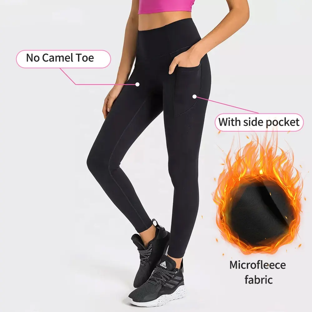 DL341 High Quality Winter Thermal Warm Workout Yoga Pants Fleece Lined Leggings With Side Pockets Warm Casual Tights