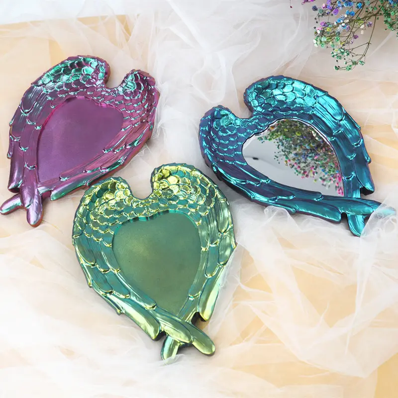 Wings Heart Mirror Tray Feather Mirror Silicone Mold DIY Crystal Epoxy Resin Mold Jewelry Home Decor Gift Tools