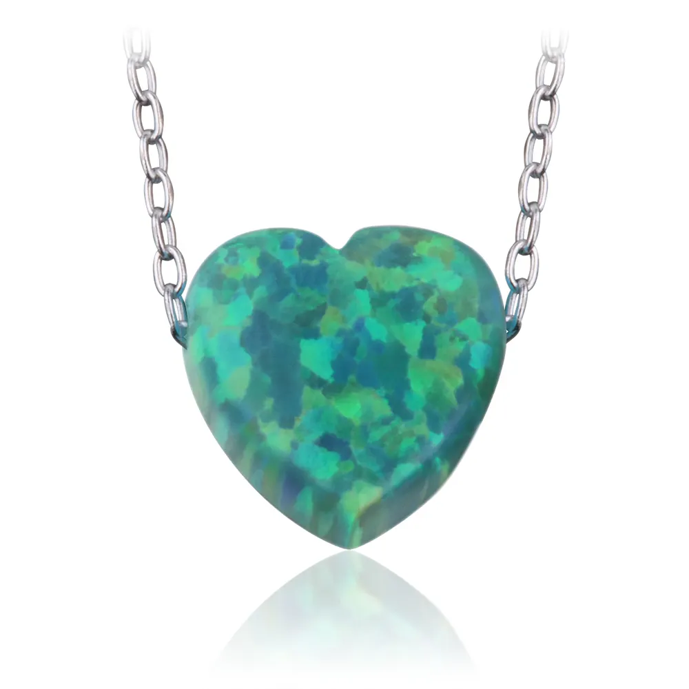 1 peça coração pingente jóias 10mm coração verde opala de fogo personalizado 925 colar de prata banhado a ouro link chain 18 polegadas