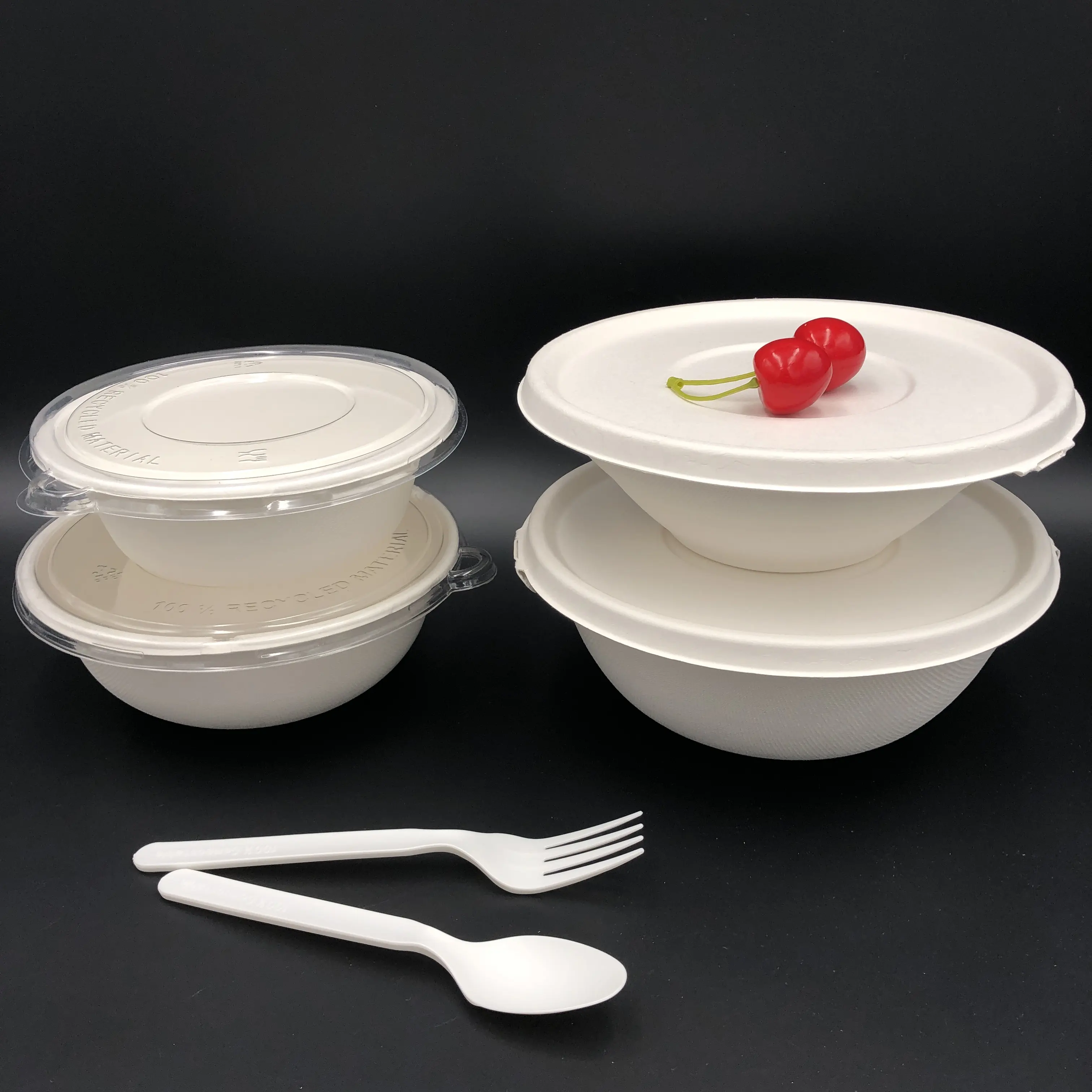 Utensílios de talhares ecológicos, utensílios de mesa compostáveis eco-friendly, salada descartável, tigela de sopa quente, recipiente de alimento, tigela de confeiteiro 24oz biodegradável