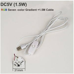 แผงควบคุม RGB LED พร้อมรีโมท DC 5V แรงดันต่ำ1.5M USB สายเคเบิลสีขาว3W หลากสีไฟลูกปัด LED