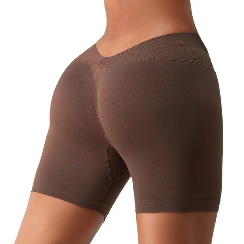 Pantalones cortos sin costuras para mujer, cintura alta, secado rápido, trasero de melocotón, gimnasio, Fitness, correr