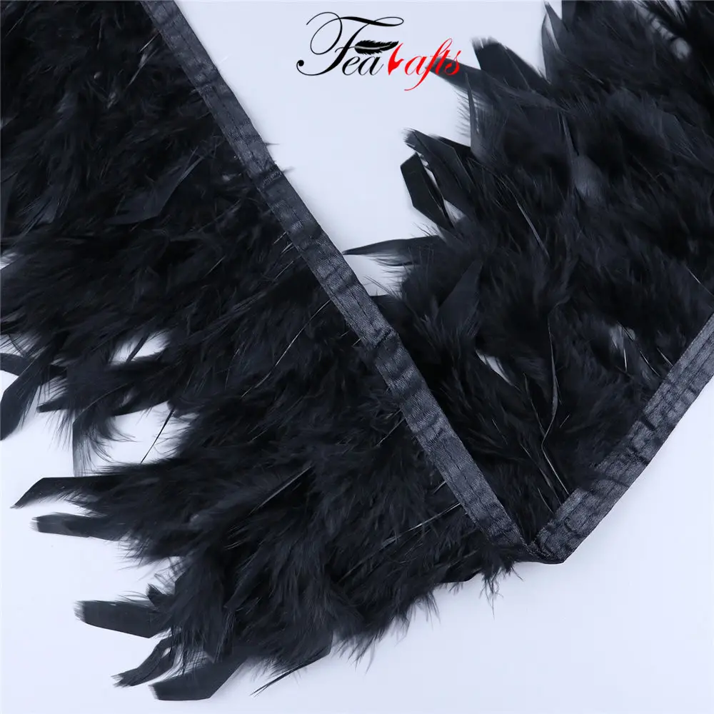 Vendita della fabbrica Bordi Neri Nastri Frangia Plumes Trim Marabù Piume di 10-15cm Fluffy Turchia Piume Chandelle Per L'artigianato