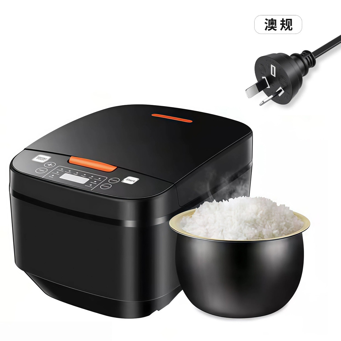 Black Rice Cooker with Spherical Inner Pot (Australian Standard)