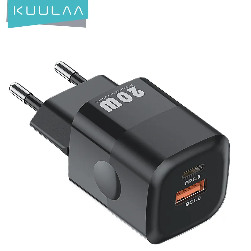 KUULAA adaptor USB 20W GaN, pengisi daya Port USB ganda steker tipe C PD QC3.0 +