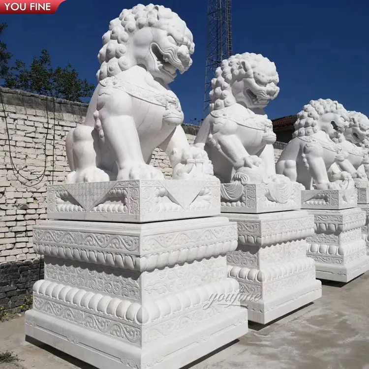 Estatua de León china de mármol, escultura de perro de Foo, piedra Natural, moderna