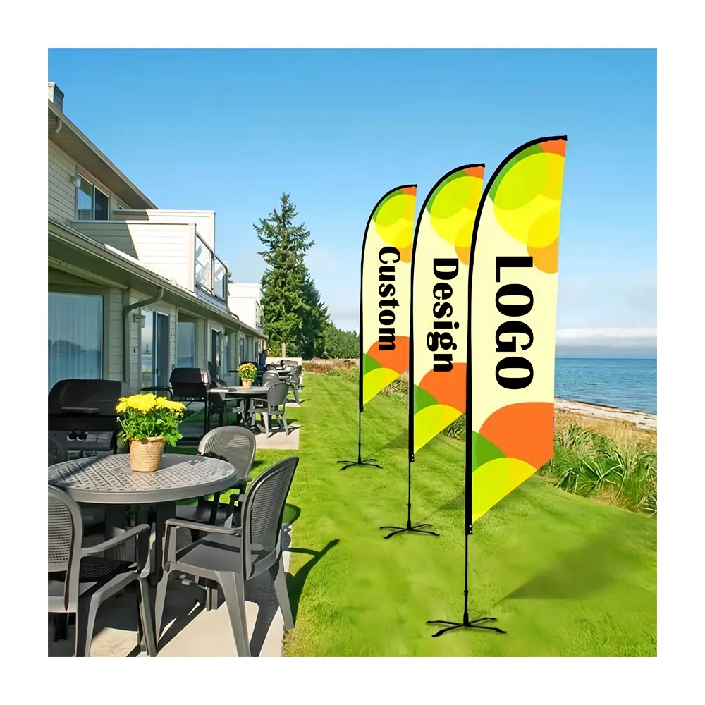 Precio asequible Poliéster Flying Banners Promoción al aire libre Publicidad comercial Lágrima Bandera de playa Bandera de plumas