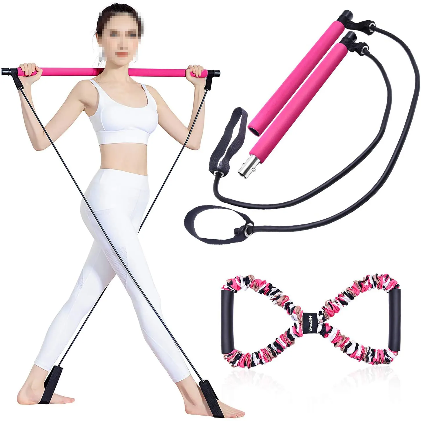 Barra de Pilates portátil ajustable para el hogar, banda de resistencia para ejercicio, barra de tonificación para Yoga