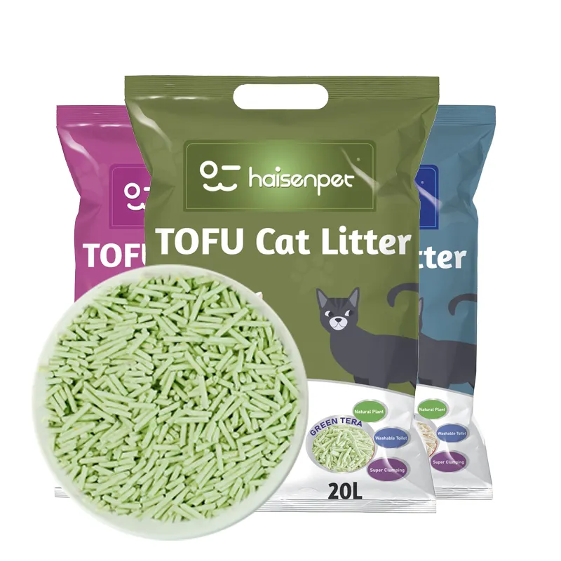 Produttore OEM Premium Easy Clean Plant Cat Sand Green Tea Scent 6l Eco Clean 2mm Stripe Shape Strong Clumping Tofu Cat lettiera