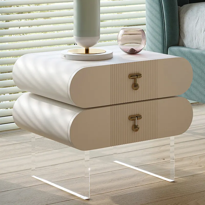 モダンなベッドルーム回転可能なクリエイティブベッドサイドテーブルウッドフレーム、プラスチック製の脚ベッドルームナイトスタンド家具