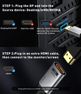 SYONG Active DisplayPort至HDMI、DP至HDMI 2.0公母适配器转换器电缆4K @ 60hz适用于惠普ThinkPad、AMD NVIDIA