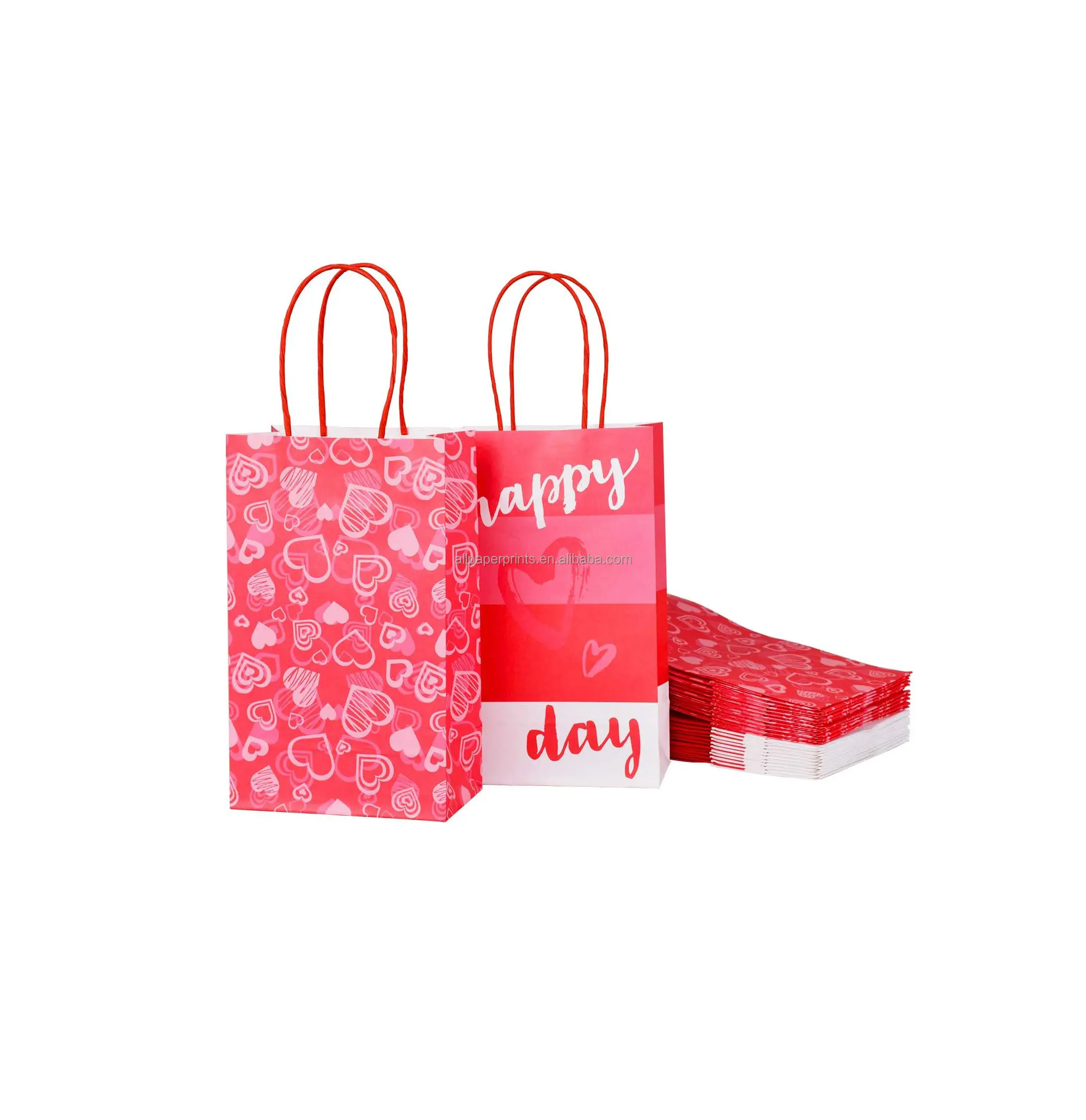 Ярко-розовые подарочные пакеты из крафт-бумаги с ручками для дня Святого Валентина, свадьбы, помолвки, юбилеи, свадебные душевые