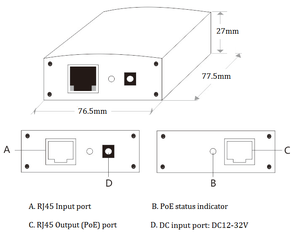 Single-Port Gigabit PoE Injector 10/100/1000Mbps Uplink RJ45 Port Supports IP Network PoE Power with IEEE802.3af/at Standard - Product Image 4