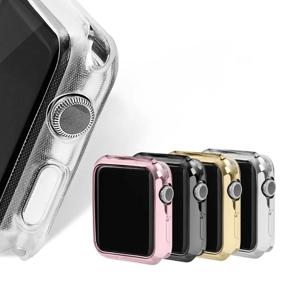 Apple watch için yuvarlak delik elektroliz durumda TPU oymak koruyucu kapak apple için İzle nesil 1/ 2/3/4/5