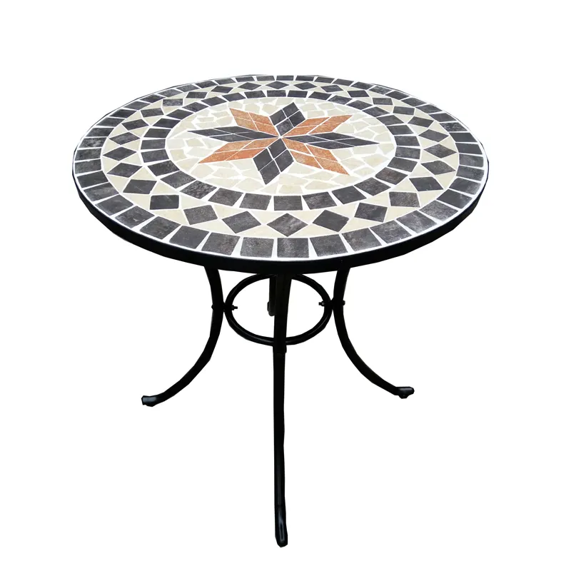 Tavolino da giardino rotondo in metallo da 60cm con piano in mosaico da esterno e da interno