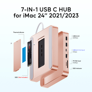 Pulwtop ฮับ USB C สำหรับ I-Mac 24นิ้ว2021/2023/2024ฮับ iMac พร้อม USB c/ A 10Gbps, sd/tf รองรับการขยาย M.2 SSD (ไม่รวม)