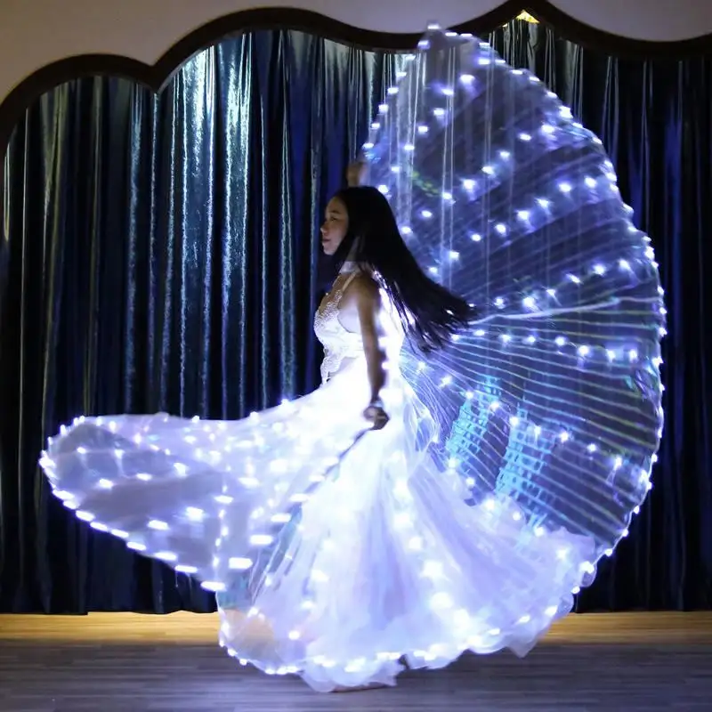 Borboleta Fluorescente Asa Adulto Vestuário Dança Manto Led Luminous Saia Barriga Traje