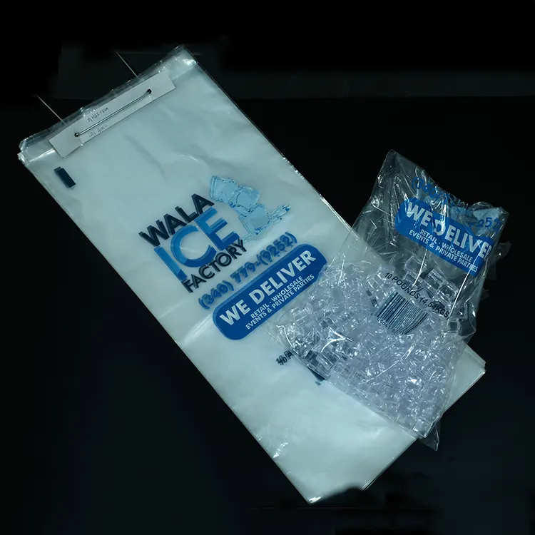 Logotipo de impresión personalizado reciclar cubo de hielo bolsa de embalaje de Plástico LDPE bolsa de Wicket